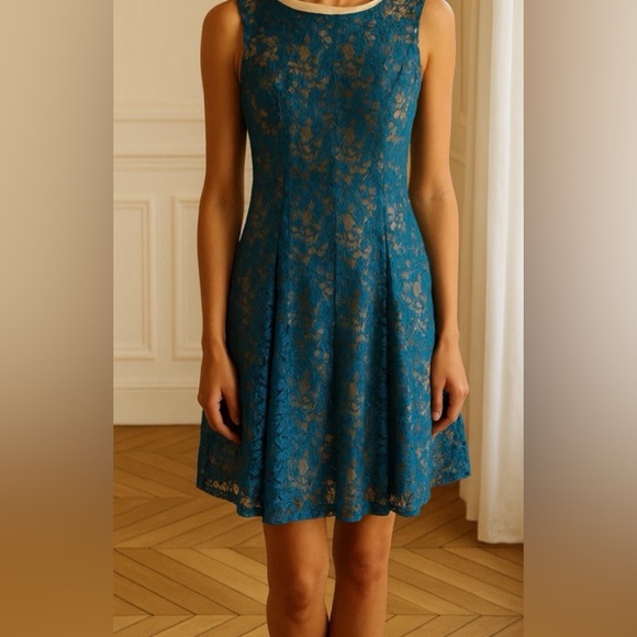 Danny & Nicole Dresses & Skirts - Danny and Nicole Teal Lace Fit and Flare Midi Dress